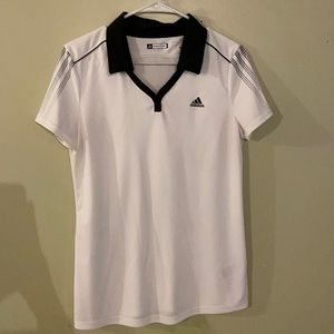 Adidas White and Black Golf Shirt Large